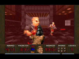 3DO DOOM, with the fullscreen cheat on because it looks like a passable version of DOOM when it's not in motion (and probably would have been fine if Burger Becky got more than two and a half months to make it run) 3DO DOOM, with the fullscreen cheat on because it looks like a passable version of DOOM when it's not in motion (and probably would have been fine if Burger Becky got more than two and a half months to make it run)